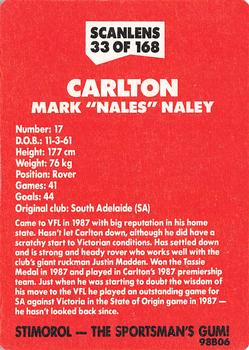 1989 Scanlens VFL #33 Mark Naley Back